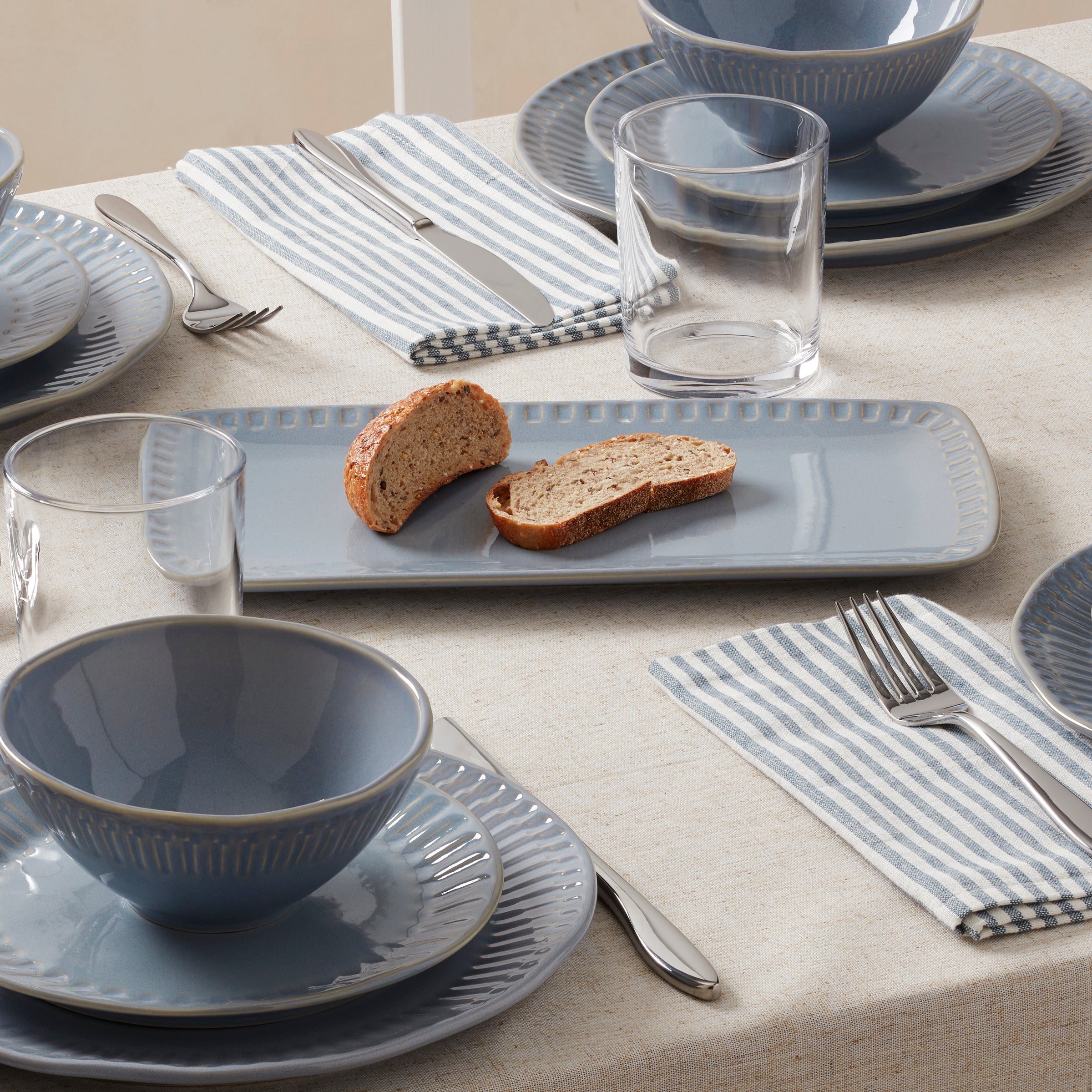 Artisanal Stripe Blue Hors d'Oeuvres Tray - Image 2