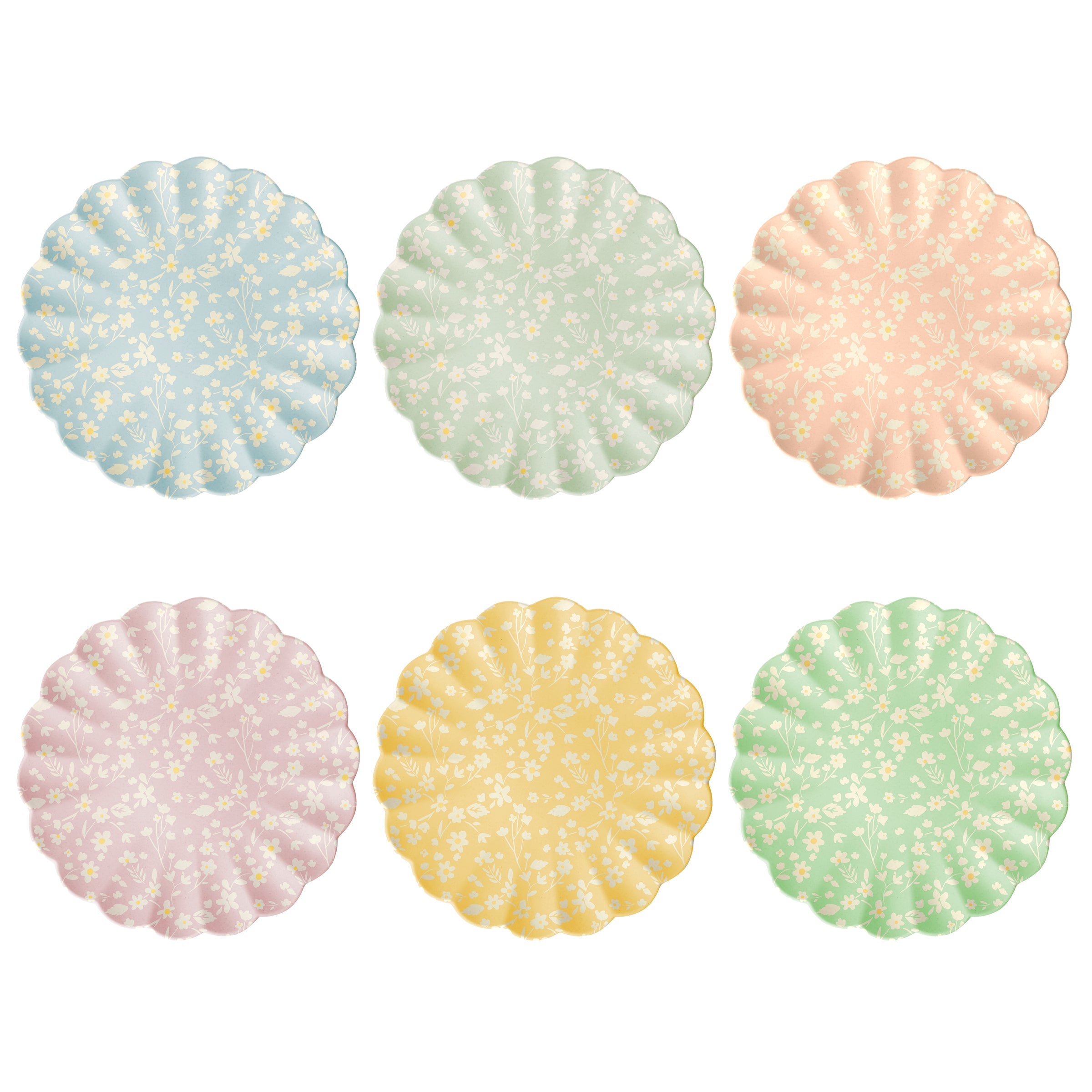 Floral Assorted Bamboo Large Plates. Set of 6
