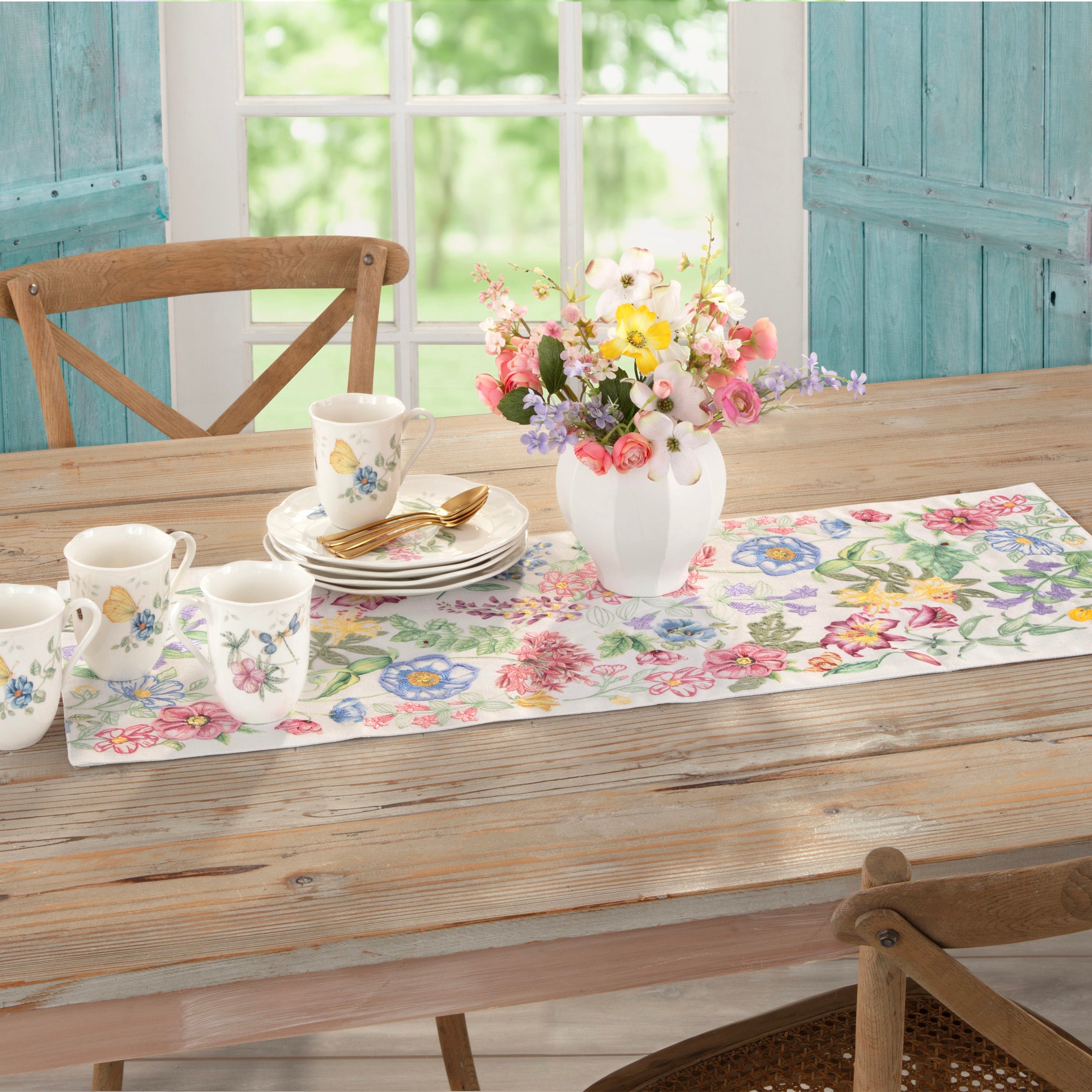 Butterfly Meadow Garden Embroidered Centerpiece Table Runner - Image 2