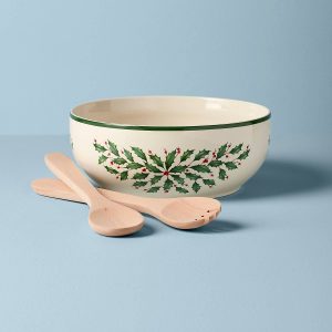 Holiday Salad Bowl & Wood Servers