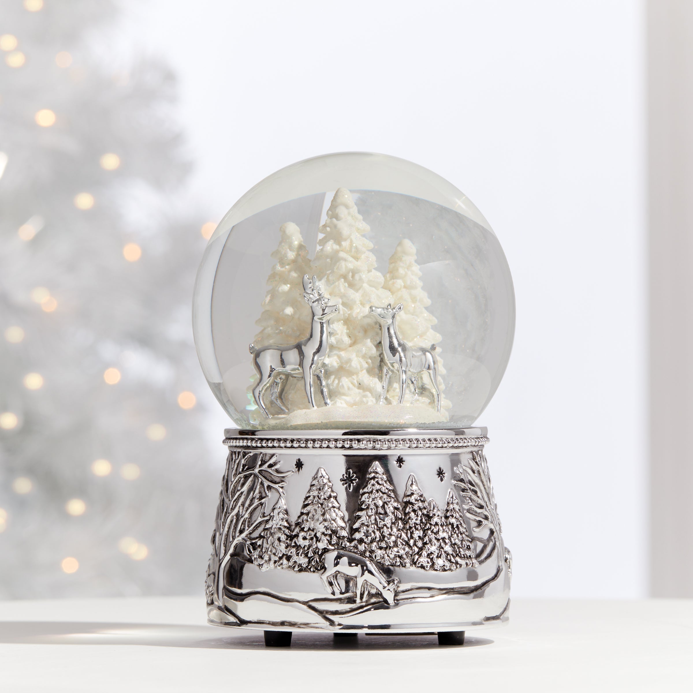 North Pole Bound Reindeer Silverplate Musical Snow Globe - Image 2