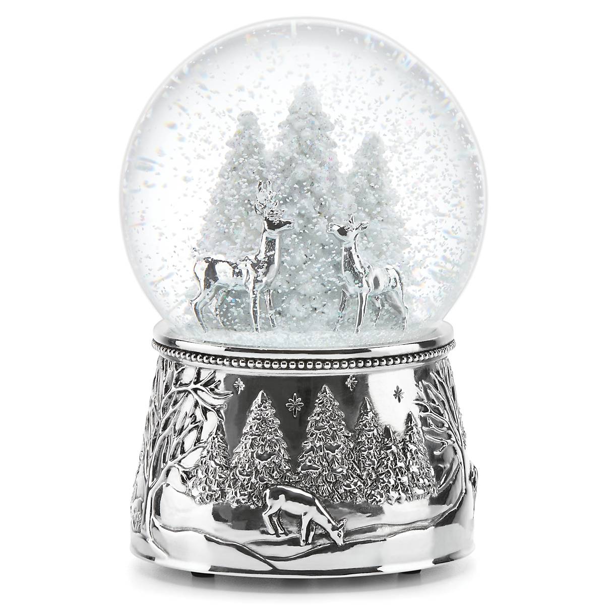 North Pole Bound Reindeer Silverplate Musical Snow Globe