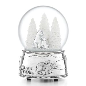 North Pole Bound Polar Bears Silverplate Musical Snow Globe