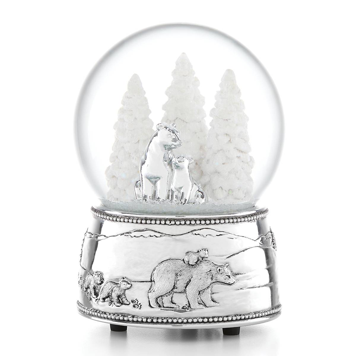 North Pole Bound Polar Bears Silverplate Musical Snow Globe