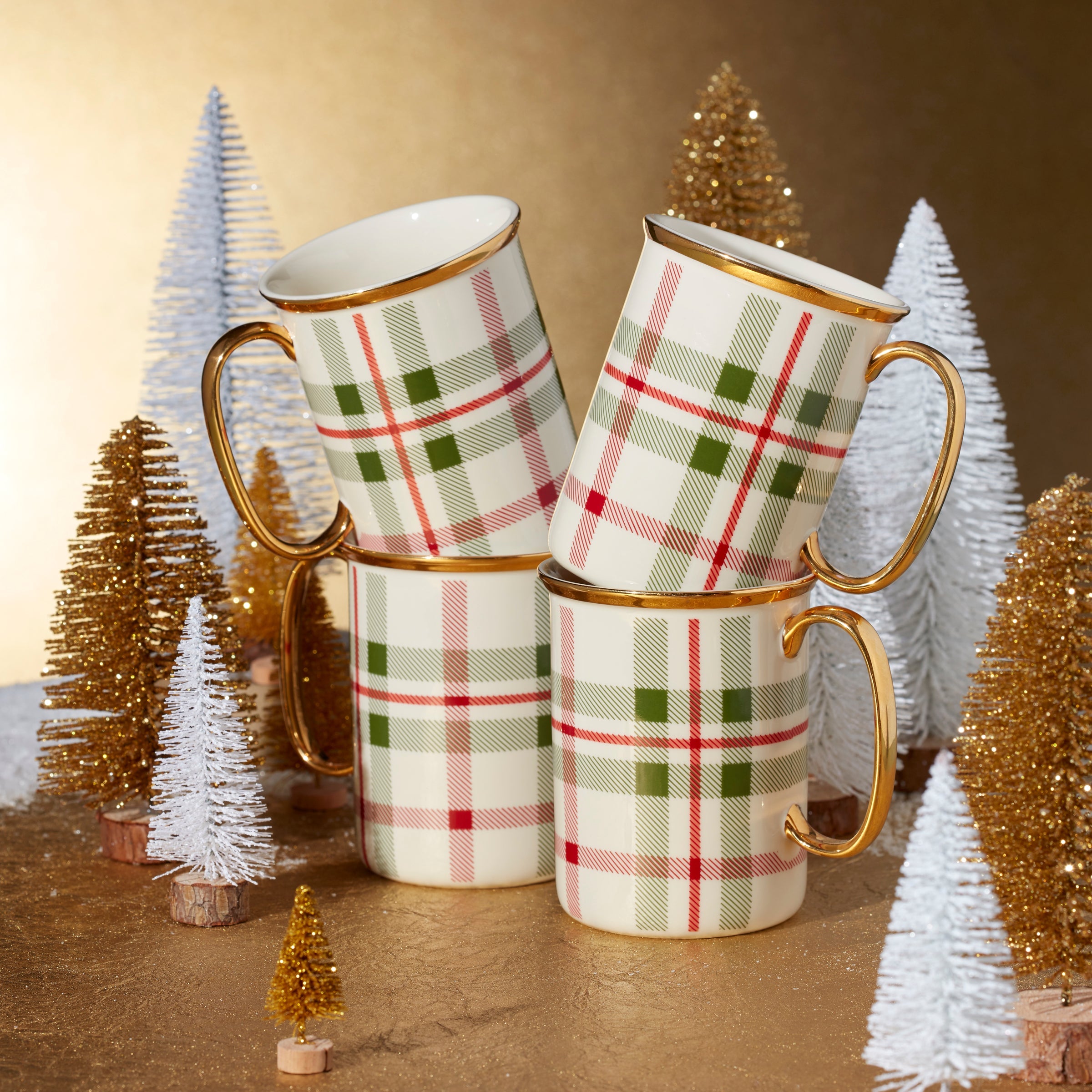 Holiday Plaid Mugs. Set of 4 - Image 2