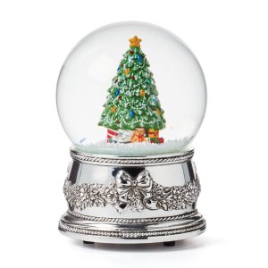 Christmas Tree Silverplate Musical Snow Globe
