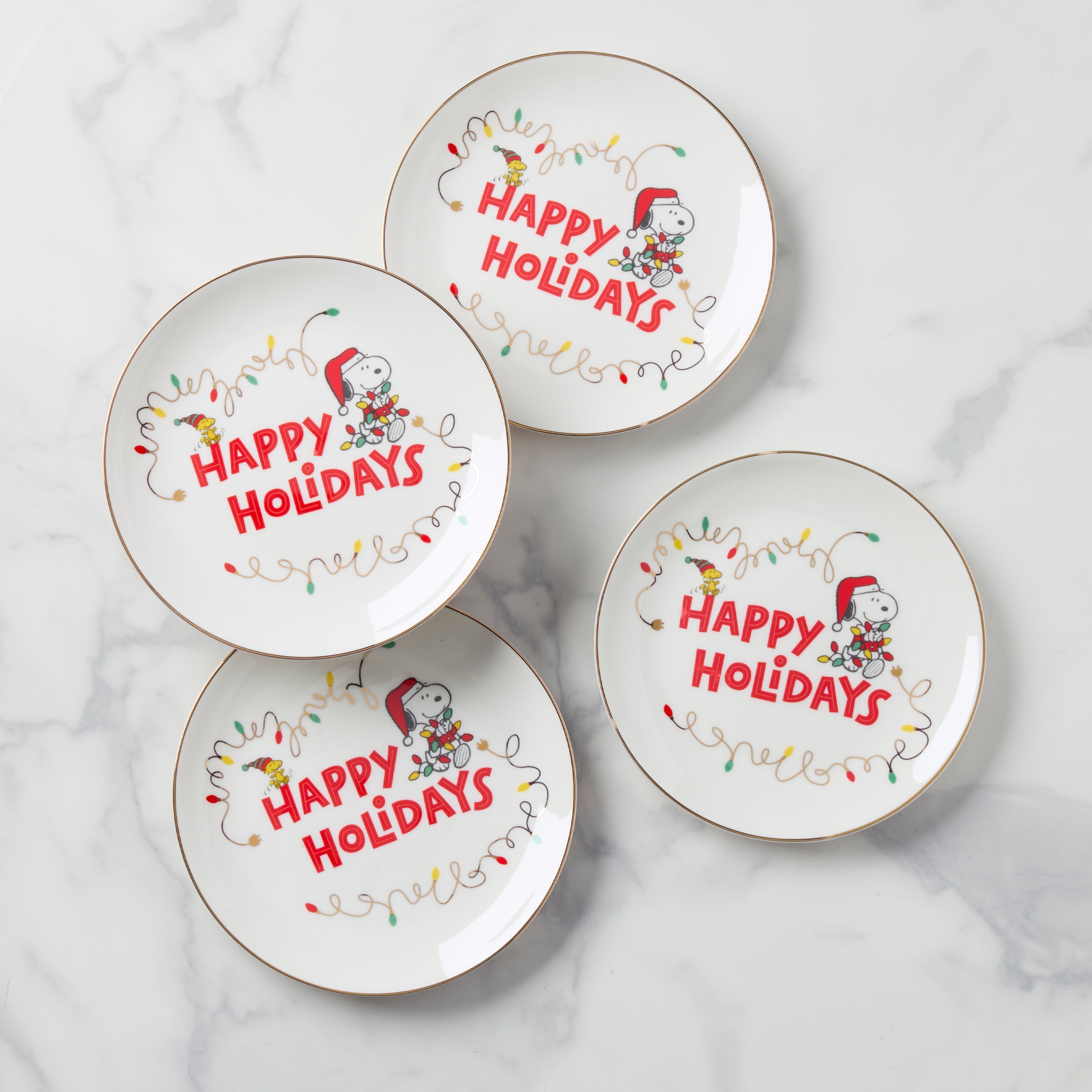 Snoopy Christmas Accent Plates. Set of 4