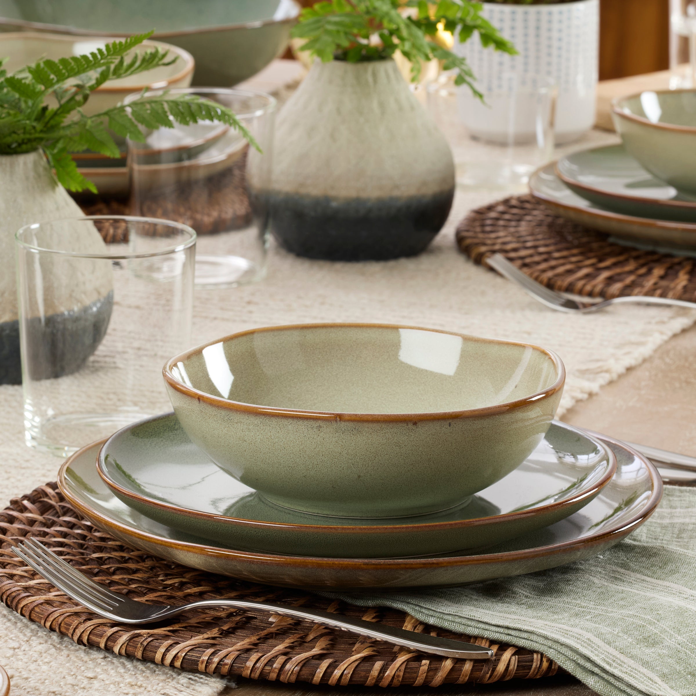 Organic Shades Sage Green 12-Piece Dinnerware Set - Image 3