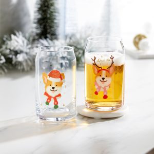 Holiday Corgi Can Cooler Glasses. Set of 2