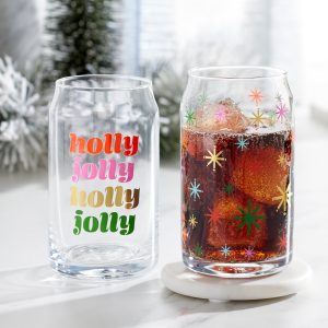 Holly Jolly Can Cooler Glasses. Set of 2