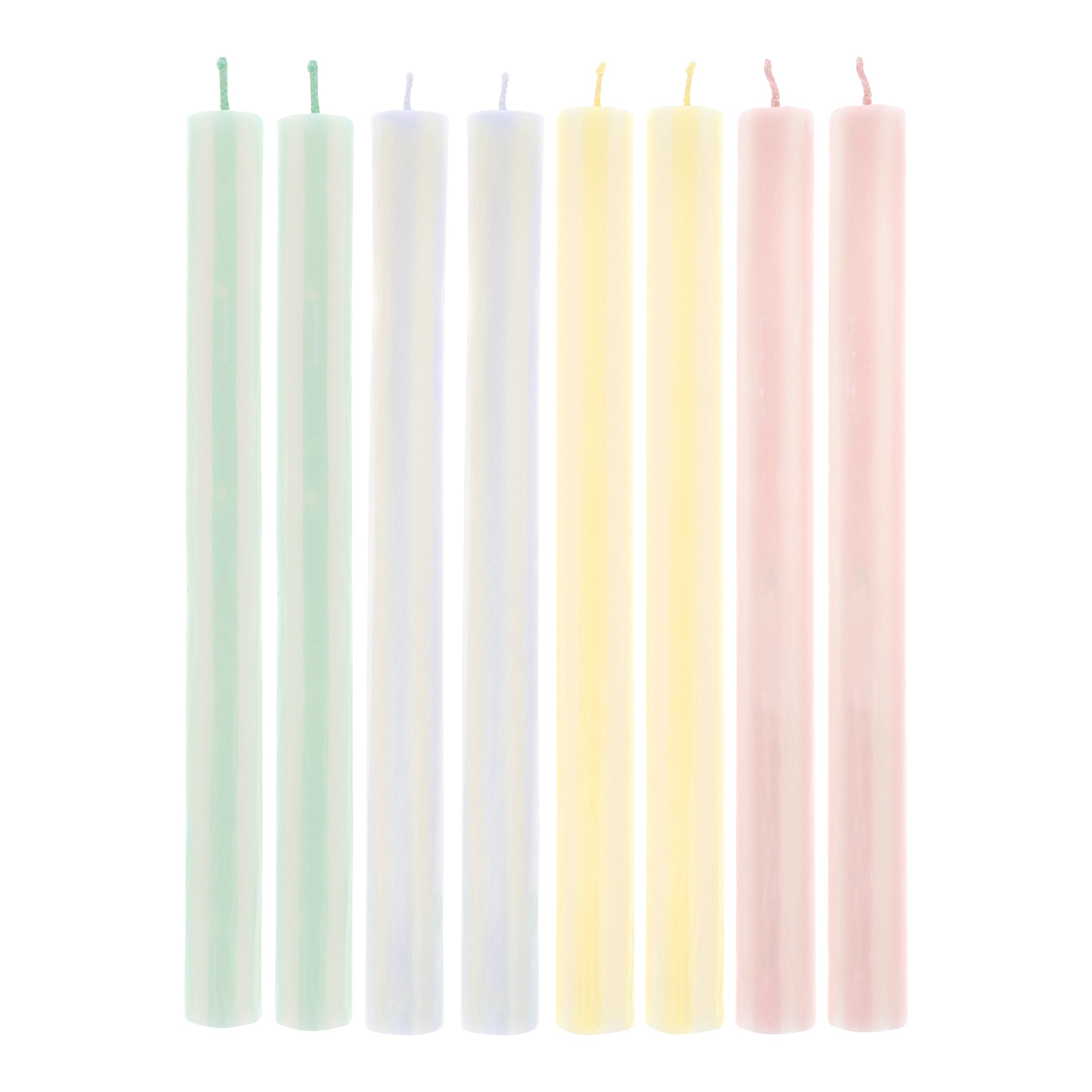 Pastel Striped Table Candles. Set of 8