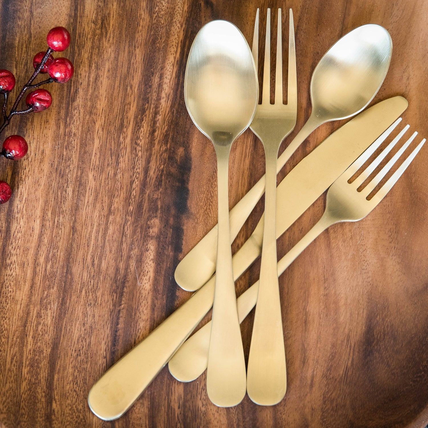 Rhiannon Champagne Satin 20-Piece Flatware Set - Image 2