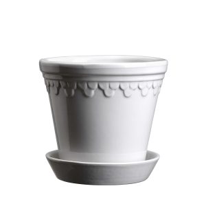 Kobenhavner Glazed Mineral White 16cm Pot with Saucer
